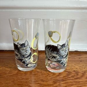 2 ANTHROPOLOGIE REBEKAH MAYSLES 4.5" Cat Juice Glasses *Read